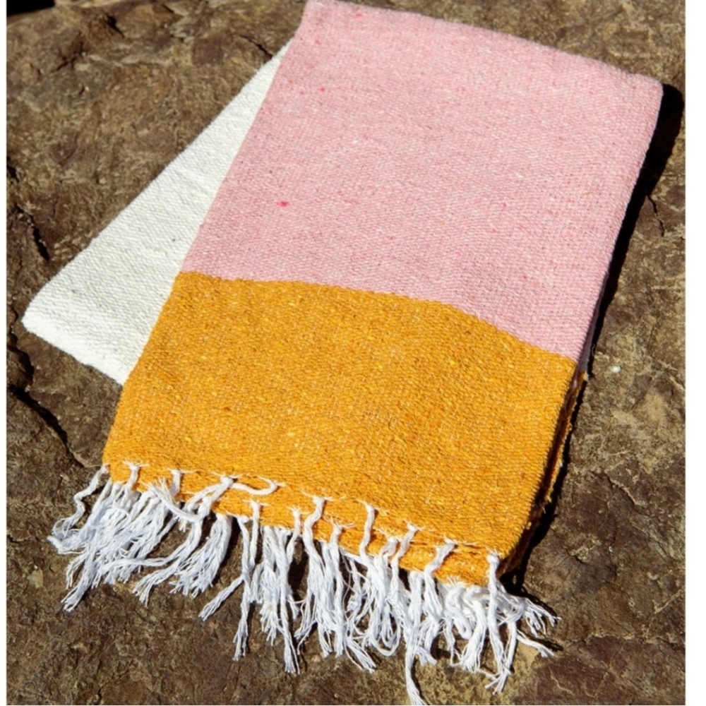 Two-Tone Pink and Yellow Throw Blanket